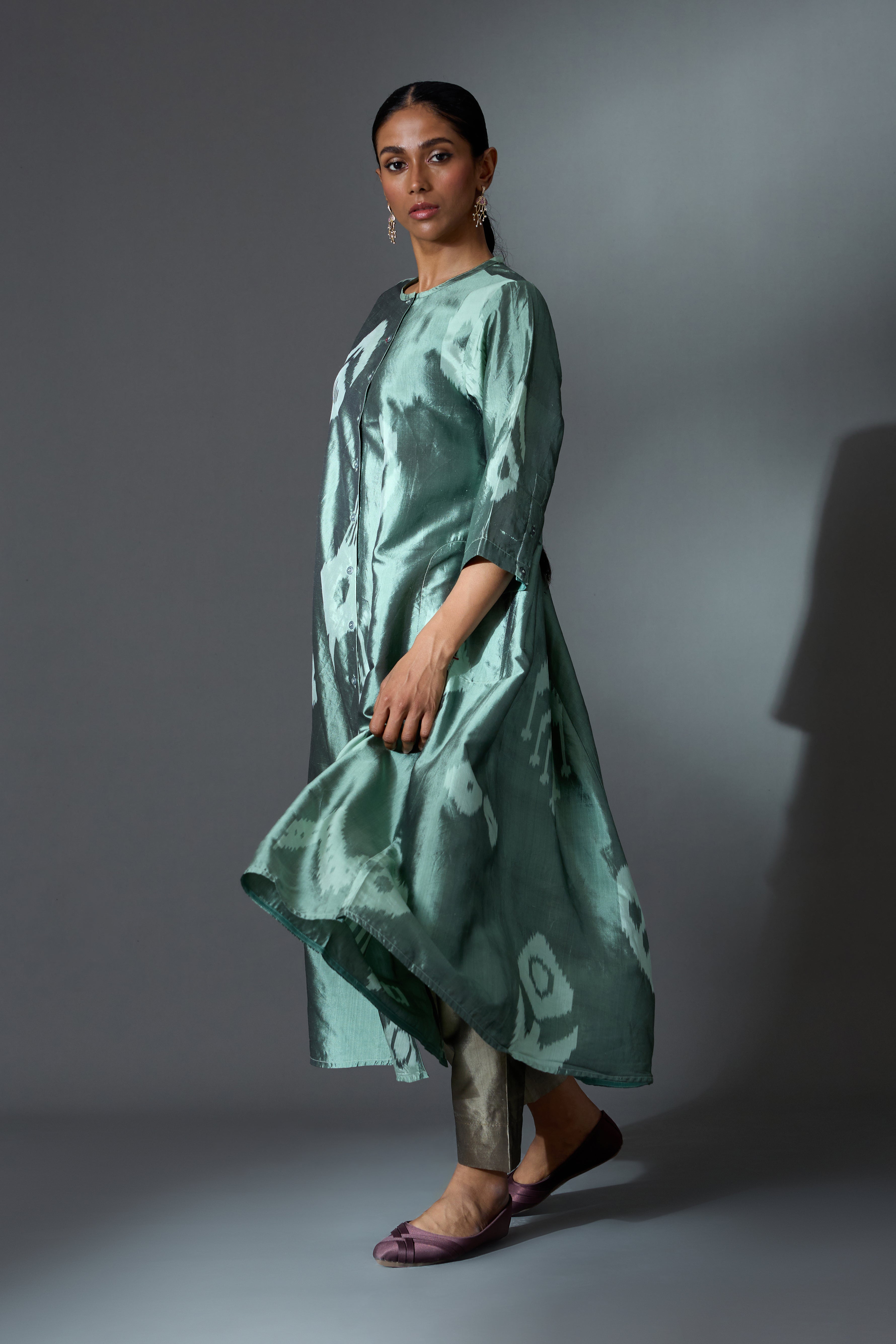 SAGE BIAS BUTTON DRESS