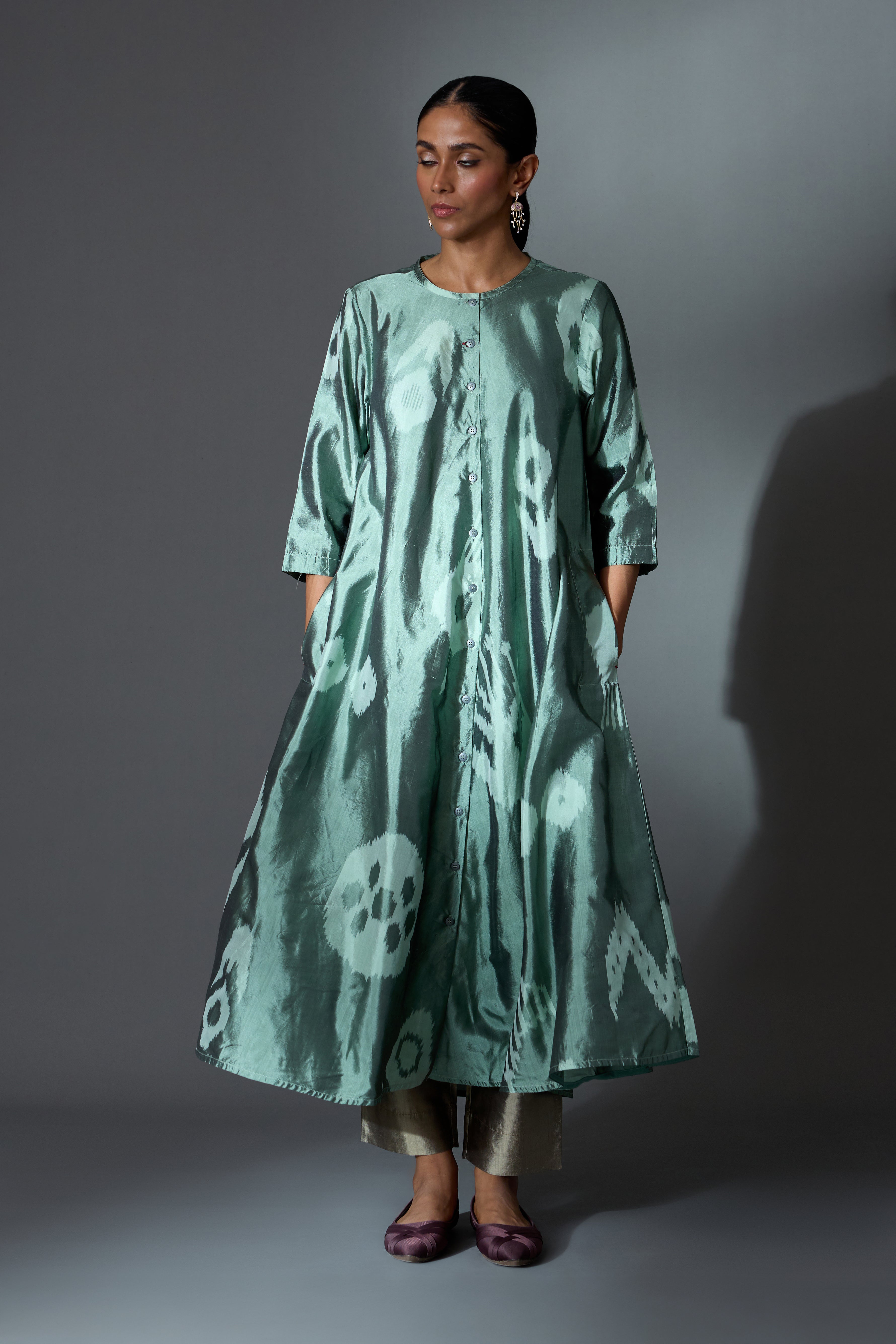 SAGE BIAS BUTTON DRESS